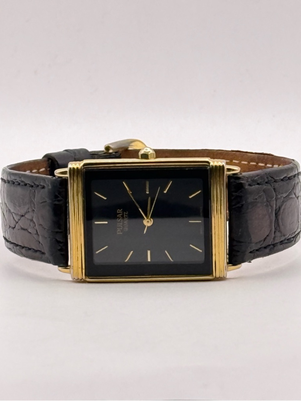 Vintage Pulsar by Seiko Women's Watch Black Dial Gold Bezel (New Battery)